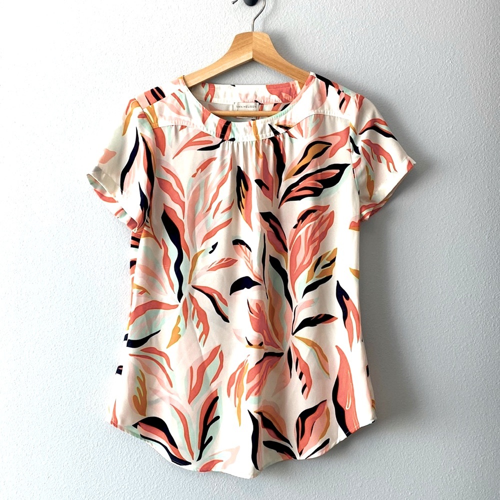 3 for $10 ✨HP✨Van Heusen Short Sleeve Dress Blouse Summer Floral Pink White
